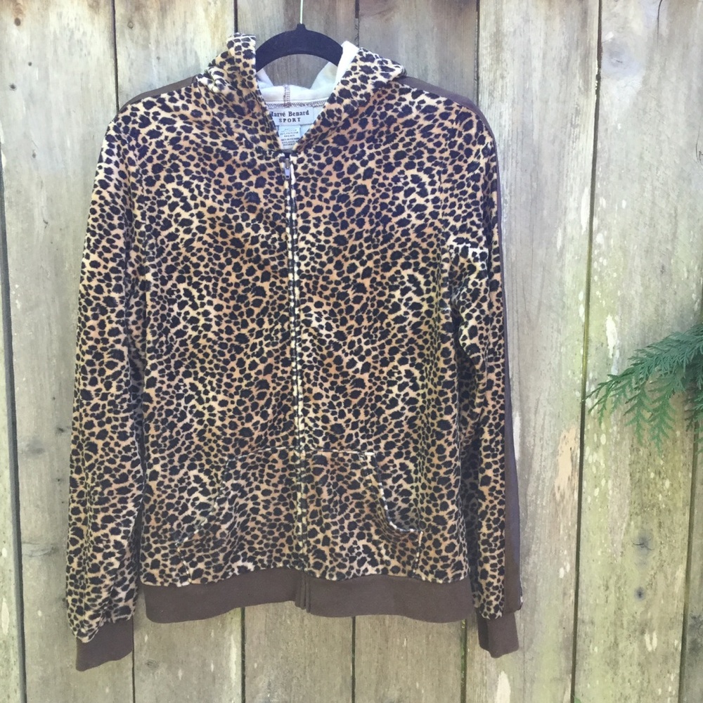 Harvé Benard Cotton Velour Leopard Zip Hoody M
